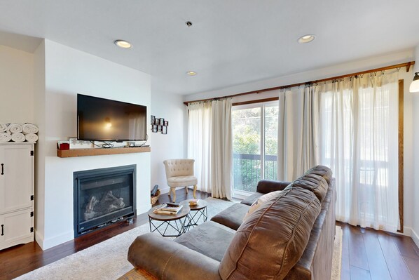 TV, fireplace, DVD player, video library