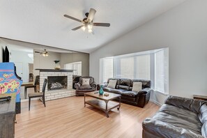 Smart TV, fireplace, video games, ping pong