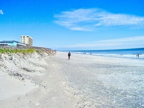 Plage à proximité, chaises longues, serviettes de plage