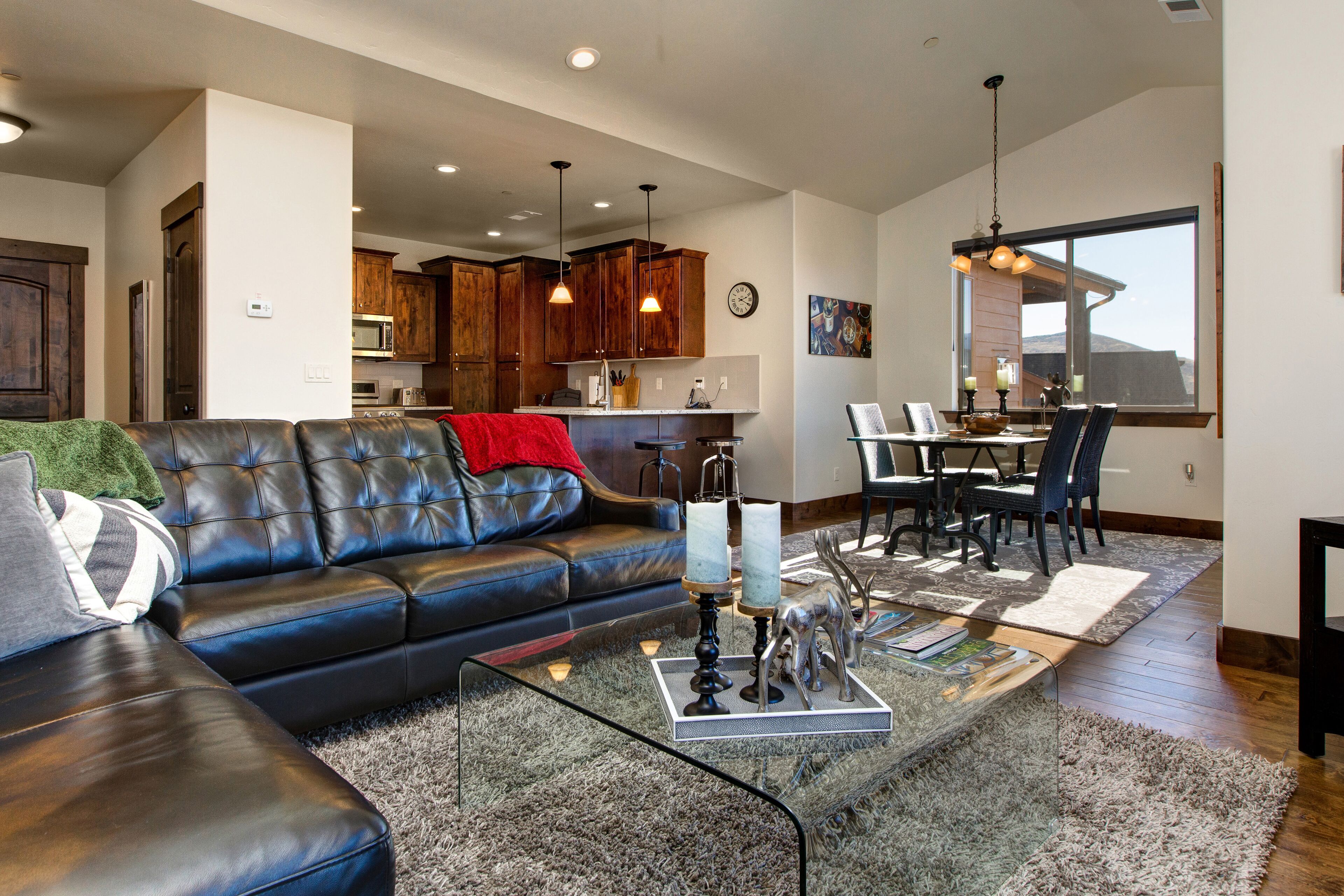 TV, fireplace, books