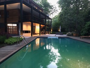 Outdoor pool, a heated pool - Modern secluded woods house with heated pool (East Hampton)