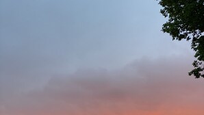 Un port de plaisance avec des bateaux amarrés et un coucher de soleil sur un lac paisible.