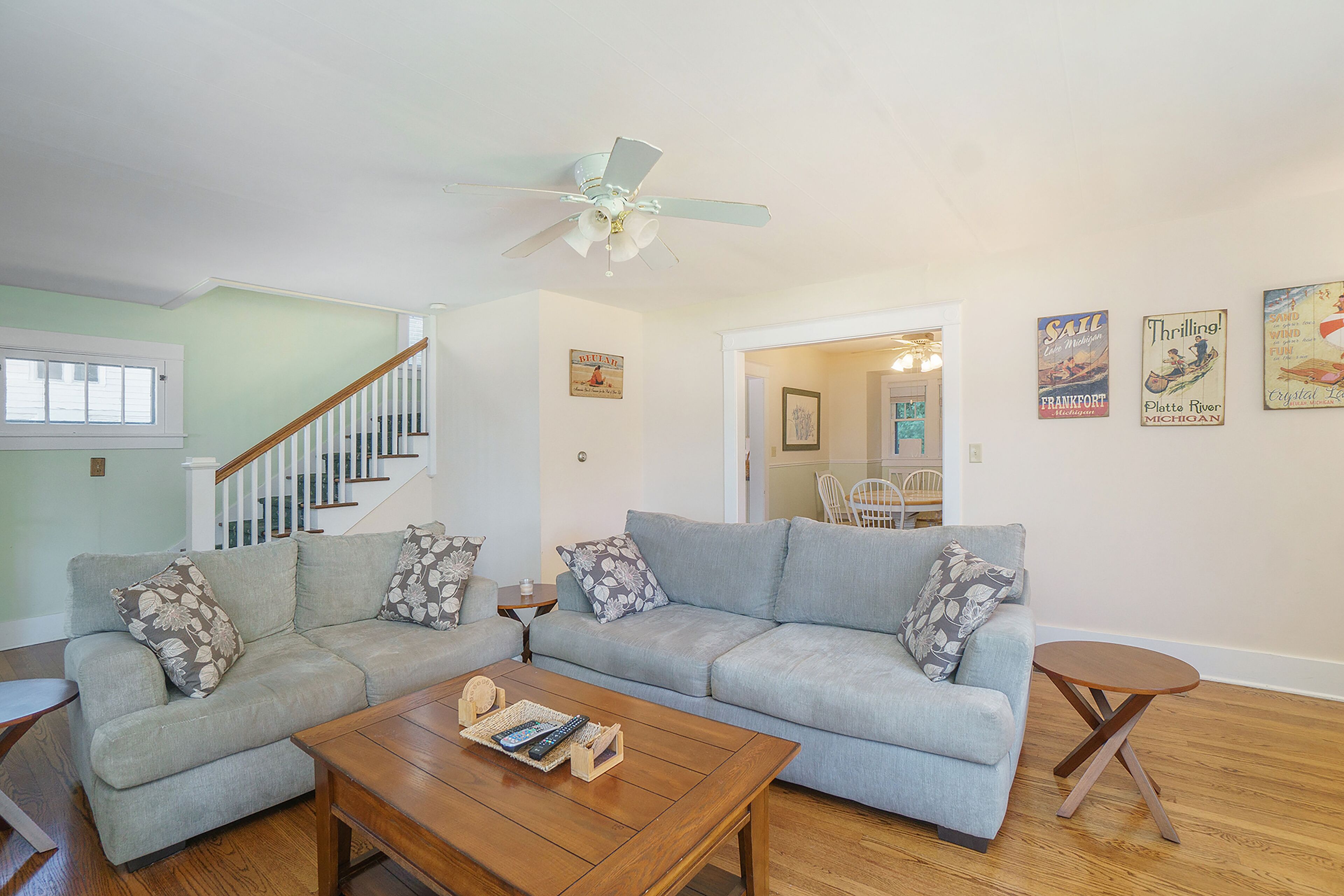 Downtown Beulah home overlooking Crystal Lake w/firepit, adult bikes - dogs OK