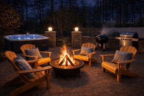 Terrace/patio - 5BR Sleeps 12 • Hot Tub • 2 Fire Pits • Game Room • Backyard Oasis (East Stroudsburg)