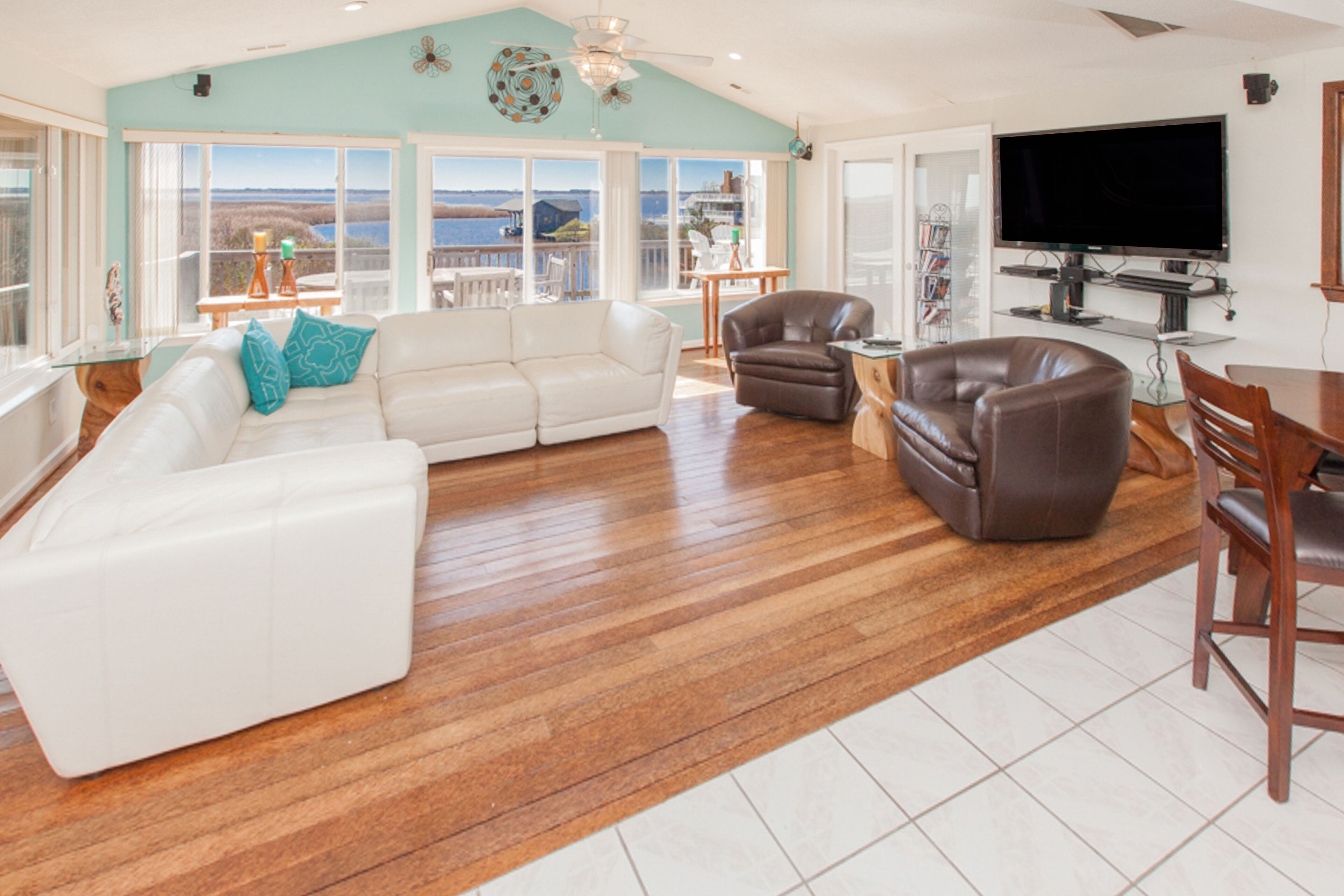 Beach-themed home on Back Bay - private pool, hot tub & sauna - walk to beach