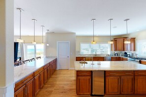 Fridge, microwave, oven, stovetop - Oceanfront home w/elevator, private outdoor pool & hot tub - wedding-friendly (Virginia Beach)