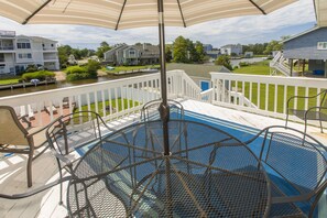 Outdoor dining - Canal-front home w/private pool, hot tub, fishing dock, walk to the beach,2 dogs (Virginia Beach)