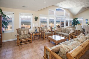 TV, table tennis - Oceanfront home with pool, hot tub, central AC, & furnished deck - near shopping (Virginia Beach)