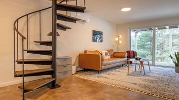 Smart TV, chimenea y libros