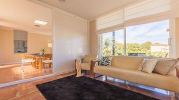 Una televisión, una chimenea