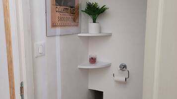 Douche, sĂšche-cheveux, serviettes fournies, savon