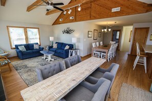 TV, caminetto, lettore DVD, libri