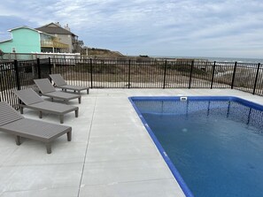 Outdoor pool, a heated pool - “Shore Thing” at our spacious Beachfront Oasis - EAST (Emerald Isle)