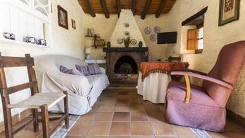 Una televisión, una chimenea