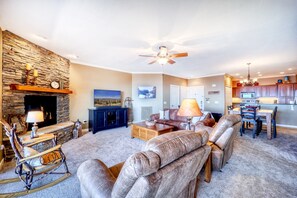 电视、壁炉、DVD 播放器