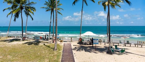 On the beach, white sand