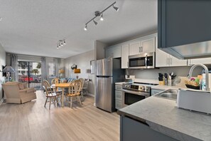 Fridge, microwave, oven, stovetop - A Wave From it All:  Condo on the Beach (Gulf Shores)