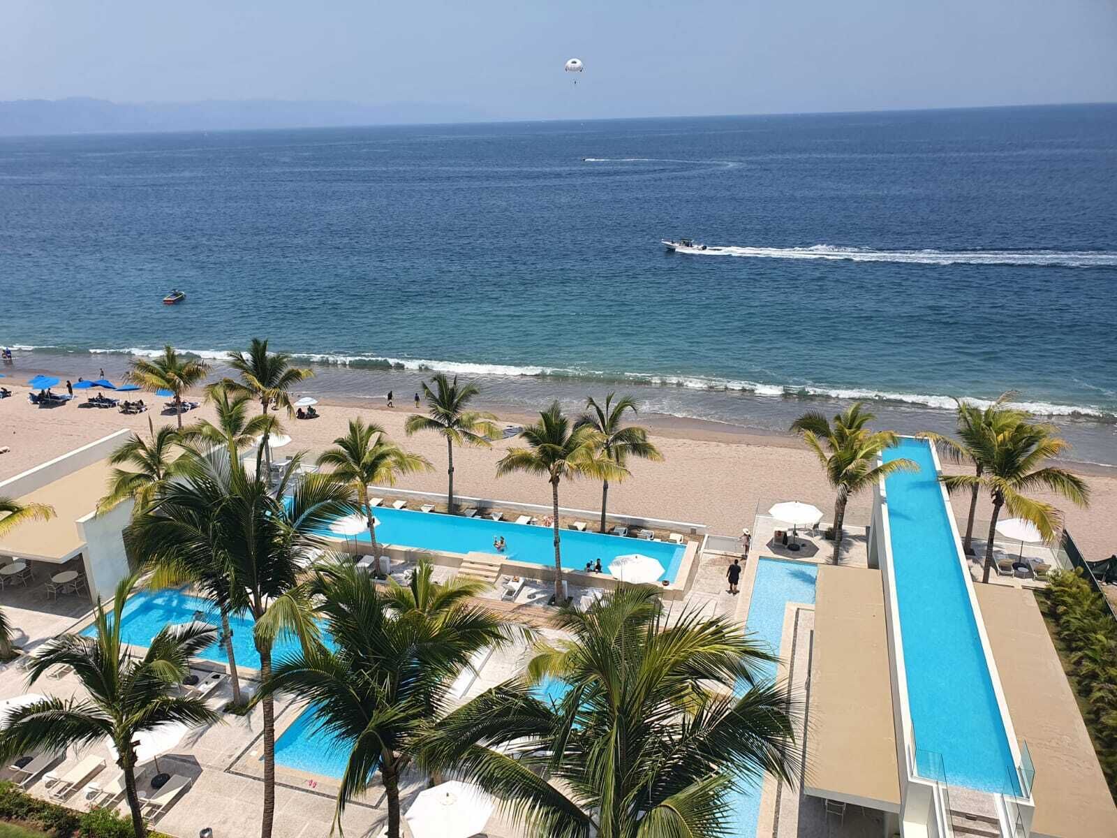 On the beach, sun loungers