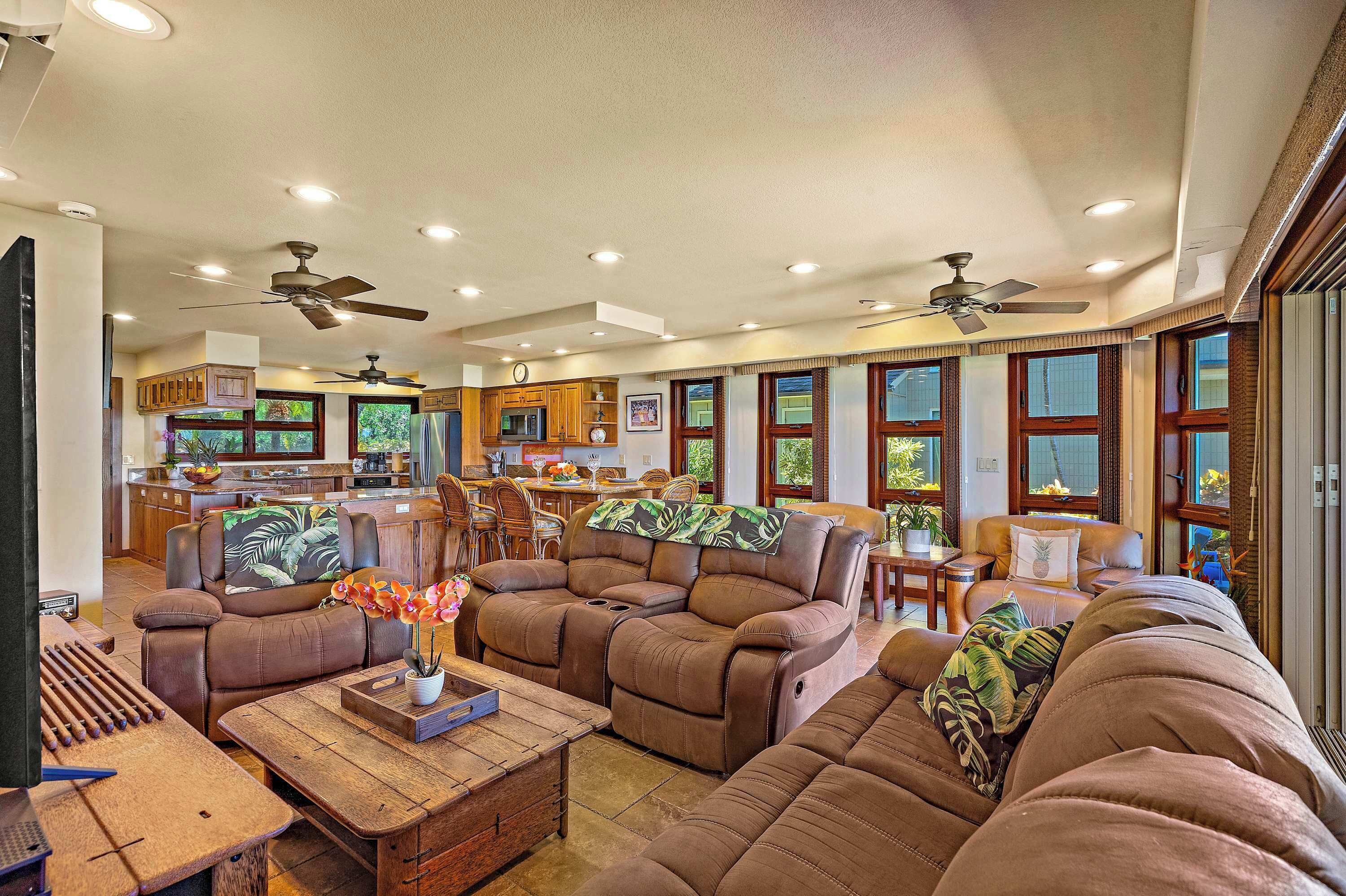 Flat-screen TV, video games, DVD player, books