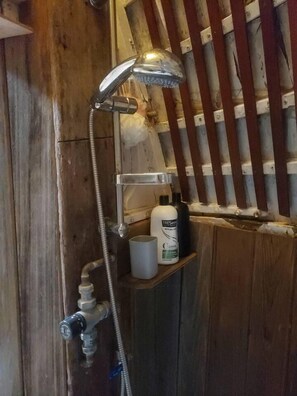 Cabin | Bathroom | Shower, hair dryer, towels, shampoo - Bembridge Harbour Yurt - Log Burner - Wifi (Ryde)