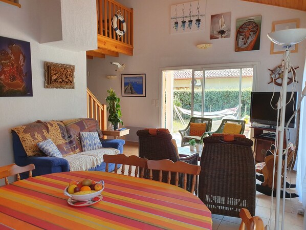 TV, DVD player, table tennis, books