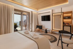 Suíte estúdio, piscina particular, vista para o mar | Roupas de cama premium, edredons de pluma, camas com colchões pillow-top