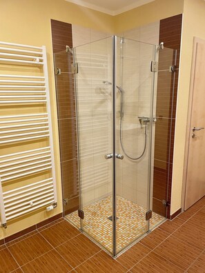 Ducha, toallas, jabón y papel higiénico