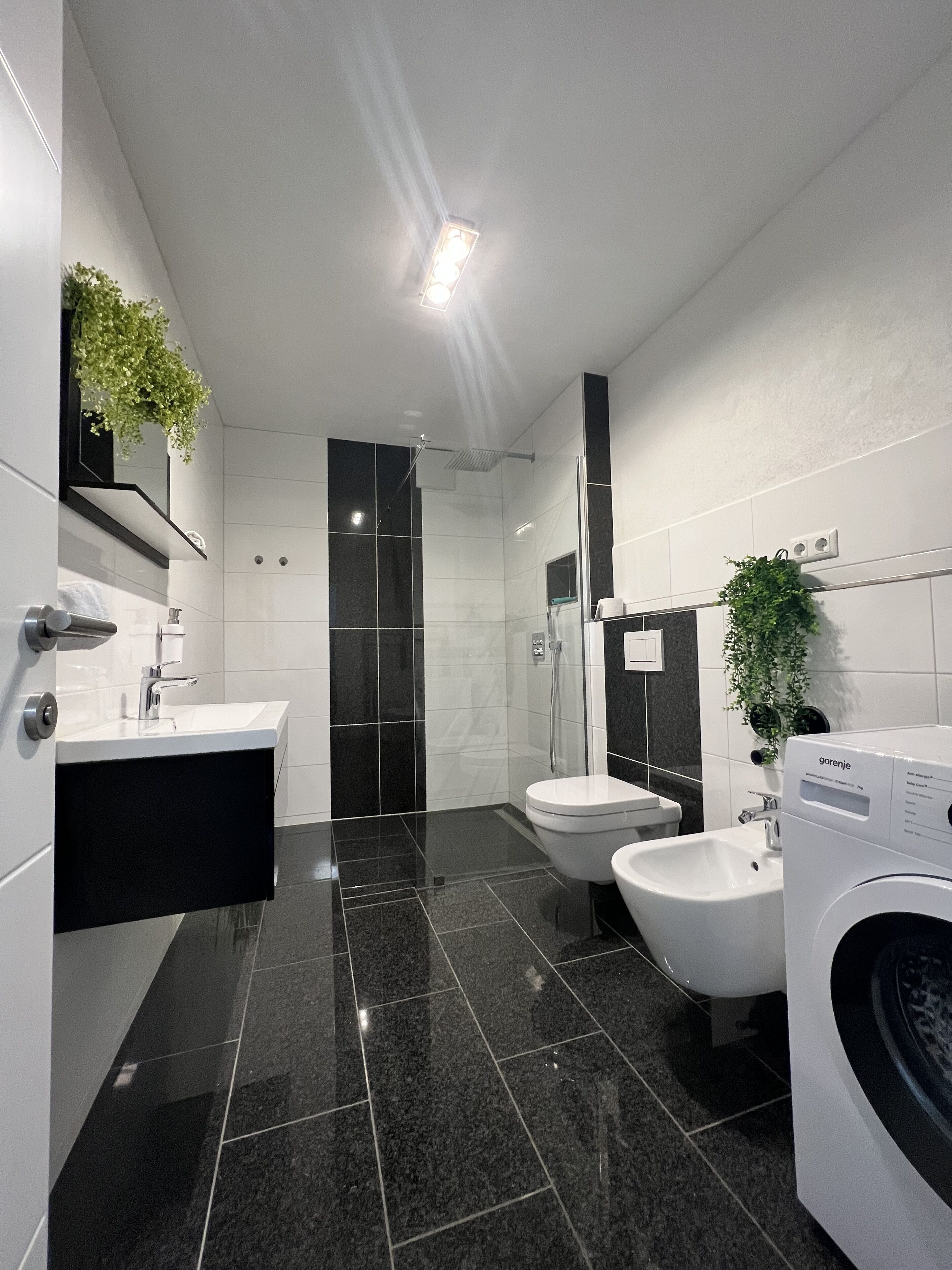 Douche, séchoir à cheveux, bidet, serviettes fournies