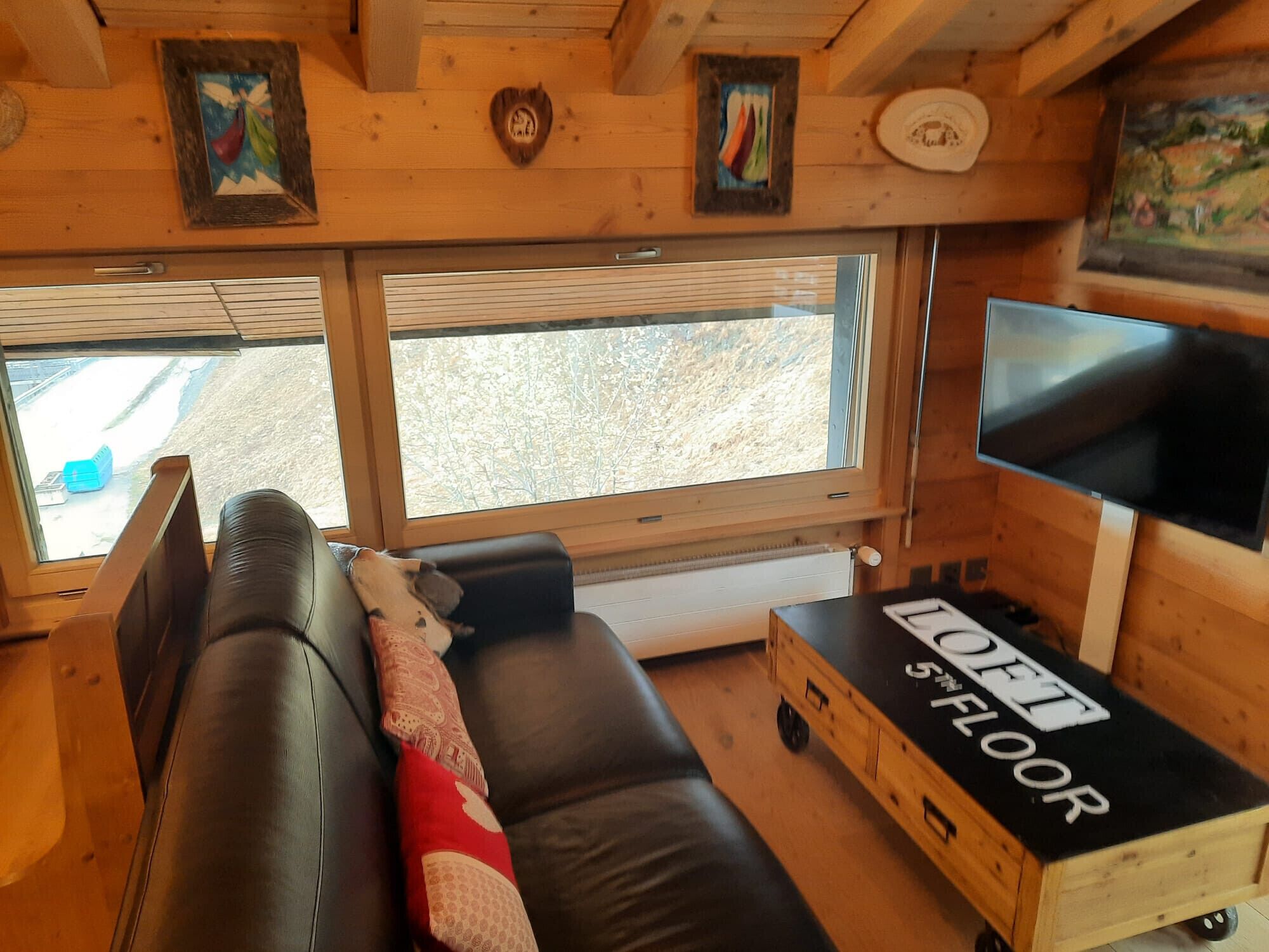 Télévision, cheminée, lecteur de DVD