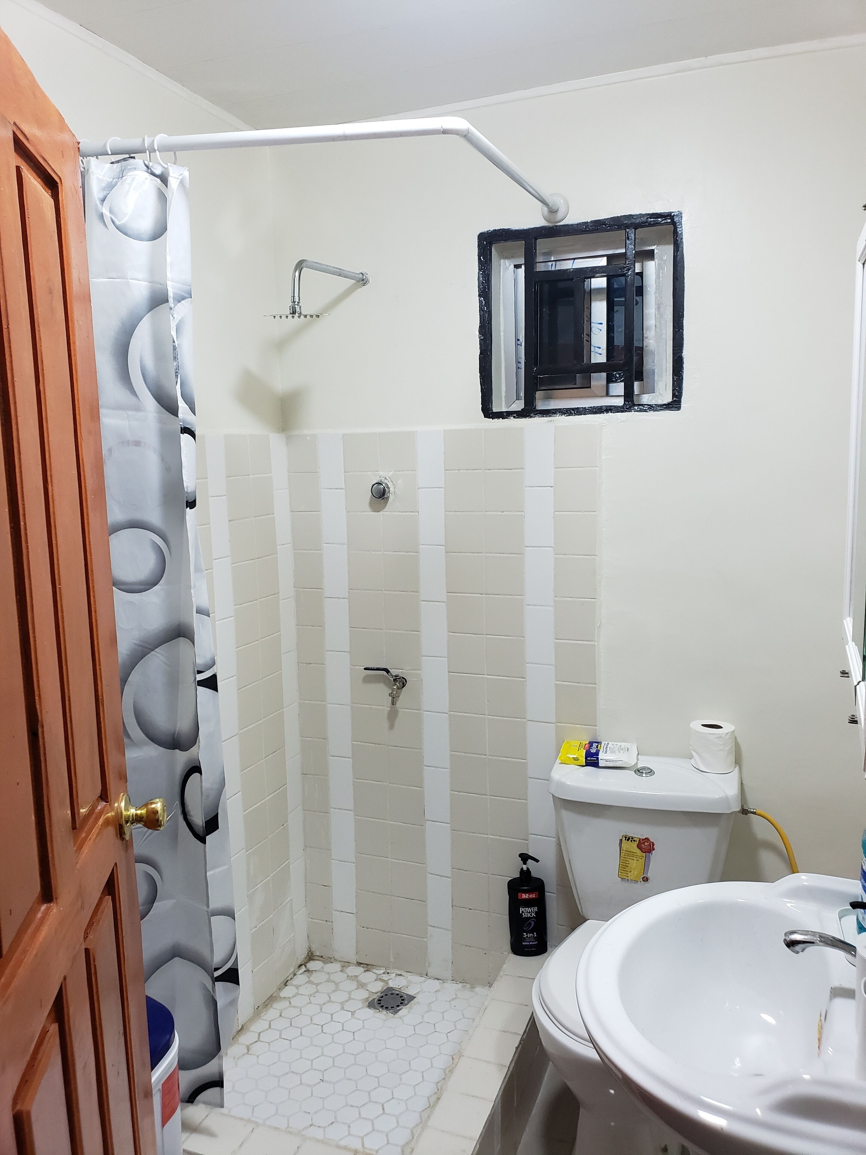 Shower, bidet, towels, soap