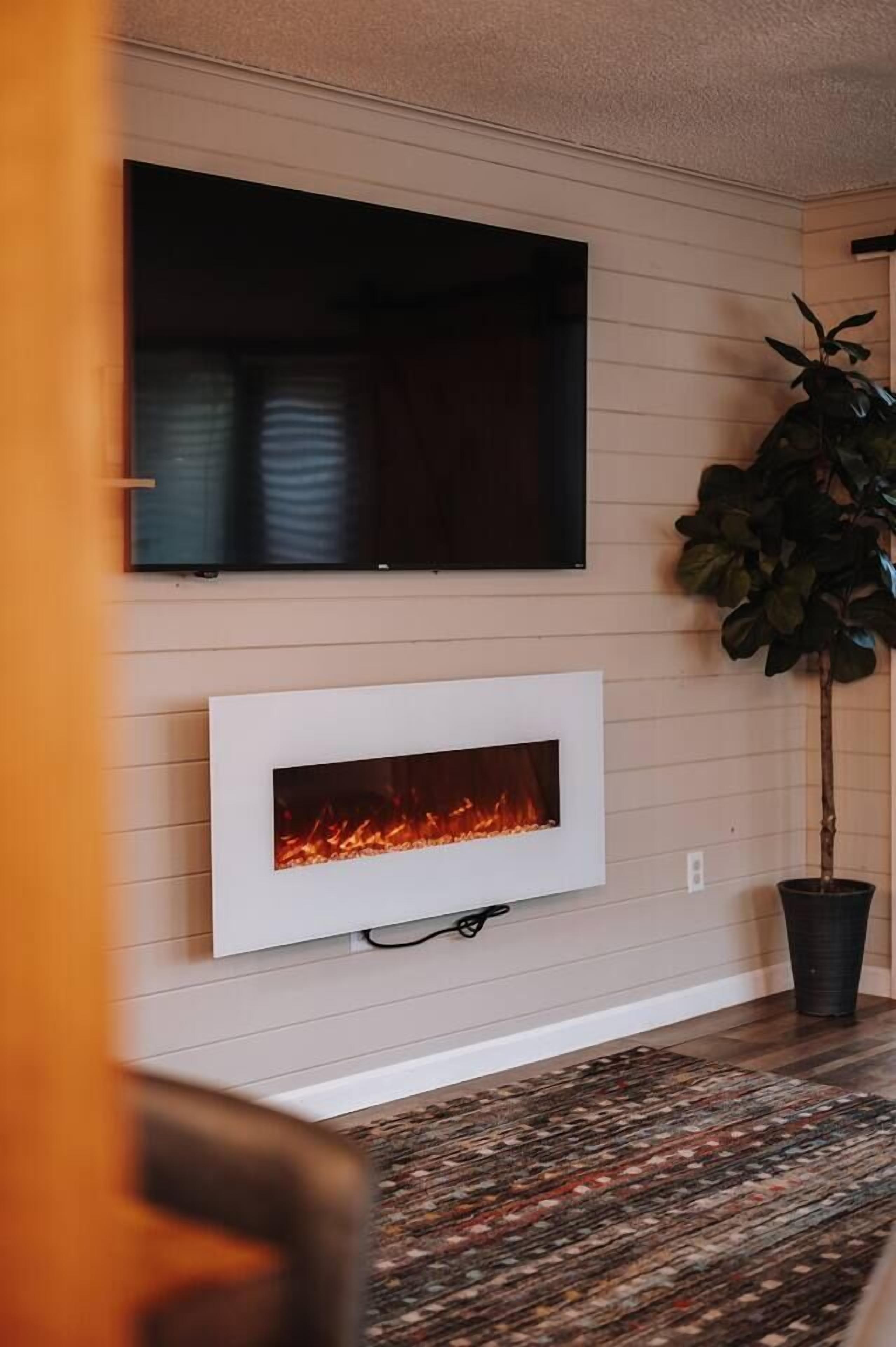 Get cozy in front of the electric fireplace as you stream all your favorite shows