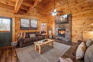 Smart-TV, Kamin, Videospiele, Bücher