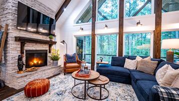 Älytelevisio, takka, videopelejä, kirjoja