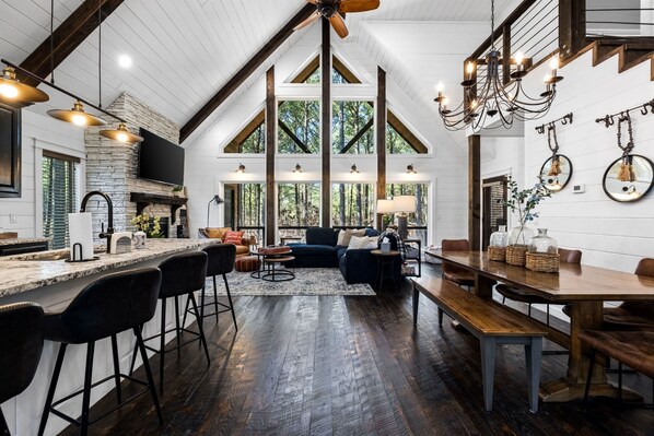 Smart TV, fireplace, video games, books