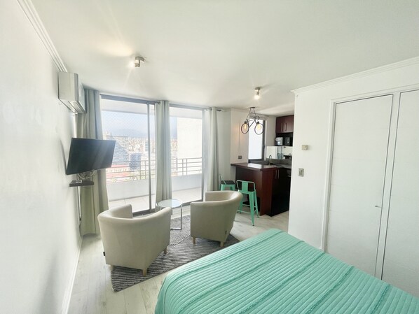 Suite estudio Deluxe | Tabla de planchar con plancha, wifi gratis, ropa de cama