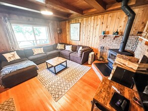 Smart TV, fireplace, DVD player, video library