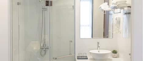 Shower, hair dryer, slippers, bidet