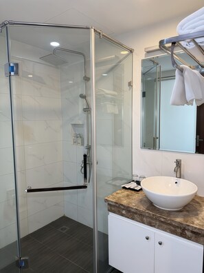 Shower, hair dryer, slippers, bidet