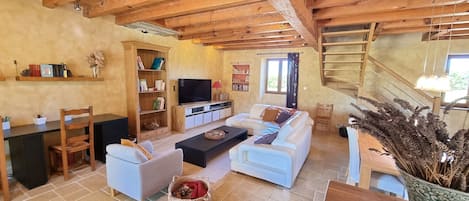 Smart-TV, DVD-Player, Bücher, Stereoanlage