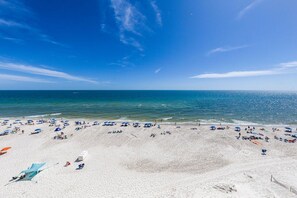 A beach with numerous umbrellas and people. - CSW206 – Top-Rated Comfort – Guest-Praised "Nicest Unit" – Gulf Front – 2 Kings (Gulf Shores)
