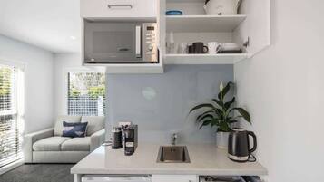 Coffee/tea maker, microwave, stovetop, electric kettle