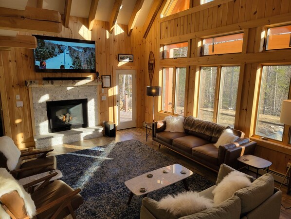 Télévision, cheminée, baby-foot, chaîne hi-fi