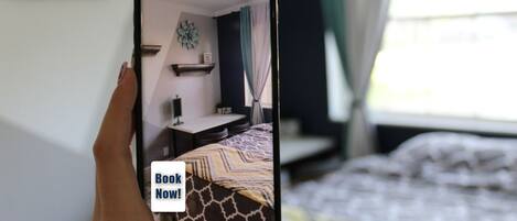 1 bedroom, desk, iron/ironing board, travel cot