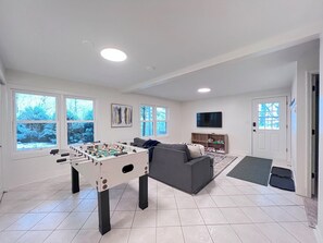 Smart TV, foosball, books