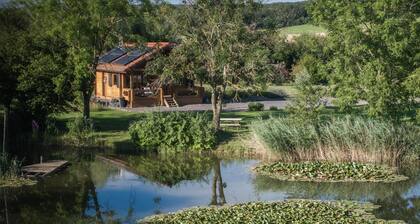 Wooden cottage for 6 people located on the edge of a private pond.