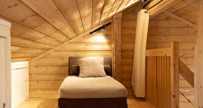 Wooden cottage for 6 people located on the edge of a private pond.
