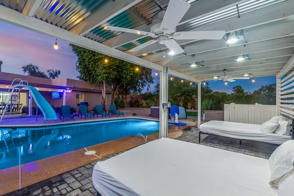 Incredible night time ambience for the two outdoor daybeds - custom cabana.