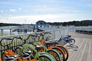 Enjoy waterfront relaxation and rent a bike to explore the area from this serene dock.