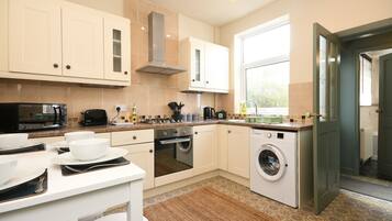 Fridge, microwave, oven, electric kettle