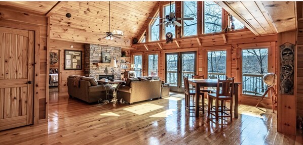 Smart TV, fireplace, video games, DVD player